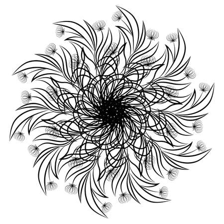 Mandala. Round floral ornament isolated on white background. Decorative design element. Black and white outline vector illustration for coloring book, print on T-shirt and other itemsのイラスト素材