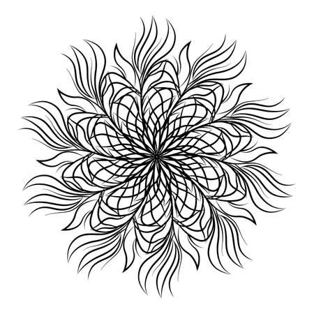 Mandala. Round floral ornament isolated on white background. Decorative design element. Black and white outline vector illustration for coloring book, print on T-shirt and other itemsのイラスト素材