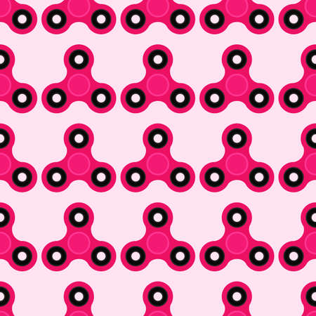 Fidget spinner. Hand toy for stress relief. Seamless pattern with pink spinners for wrapping paper, wallpaper, web page background and more. Vector illustration. EPS10のイラスト素材