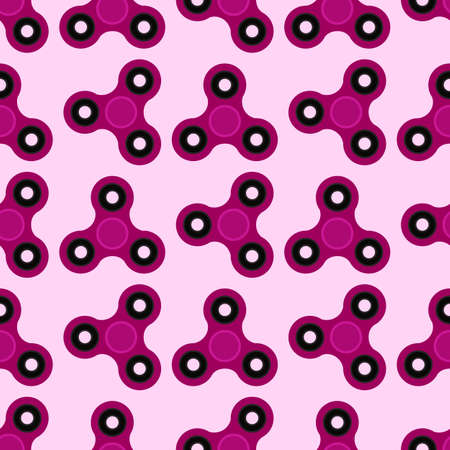 Fidget spinner. Hand toy for stress relief. Seamless pattern with purple spinners for wrapping paper, wallpaper, web page background and more. Vector illustration. EPS10のイラスト素材