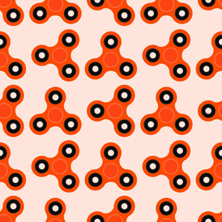 Fidget spinner. Hand toy for stress relief. Seamless pattern with orange spinners for wrapping paper, wallpaper, web page background and more. Vector illustration. EPS10のイラスト素材