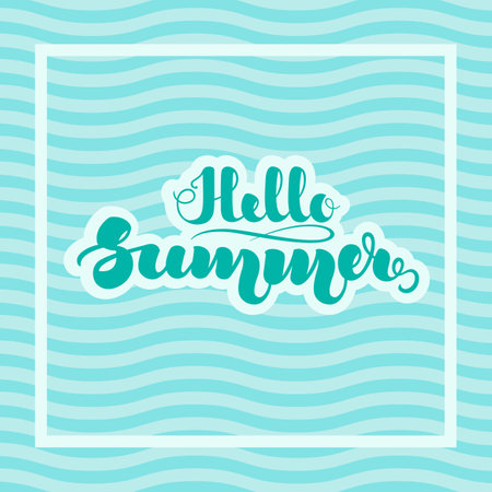 Hand lettering Hello Summer on background with abstract waves for posters, leaflets, cards and other printed products.のイラスト素材