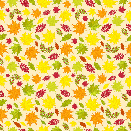 Seamless pattern of colorful autumn leaves for wrapping paper, wallpaper, pattern fills, web page background and more.のイラスト素材
