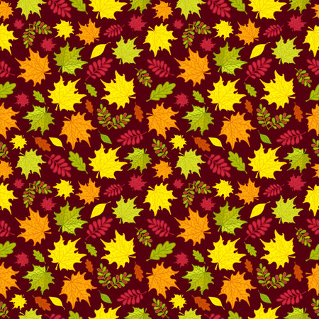 Seamless pattern of colorful autumn leaves for wrapping paper, wallpaper, pattern fills, web page background and more.のイラスト素材