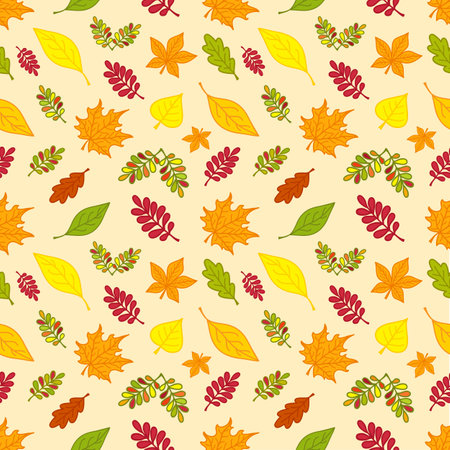Seamless pattern of colorful autumn leaves for wrapping paper, wallpaper, pattern fills, web page background and more.のイラスト素材