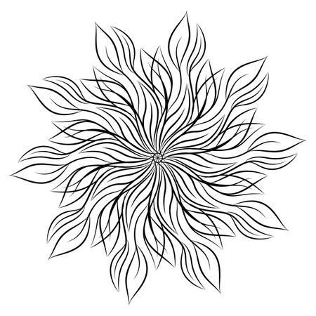 Mandala. Round floral ornament isolated on white background. Black and white outline vector illustration for invitation, greeting cards, print on T-shirt and other itemsのイラスト素材