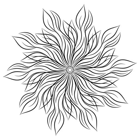 Mandala. Round floral ornament isolated on white background. Decorative design element. Black and white outline vector illustration for invitation, greeting cards, print on T-shirt and other itemsのイラスト素材