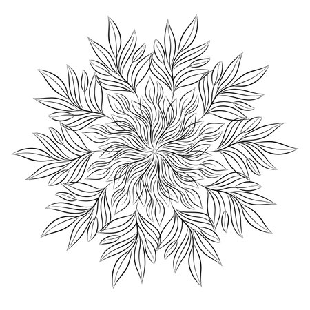 Mandala. Round floral ornament isolated on white background. Black and white outline vector illustration for invitation, greeting cards, print on T-shirt and other itemsのイラスト素材