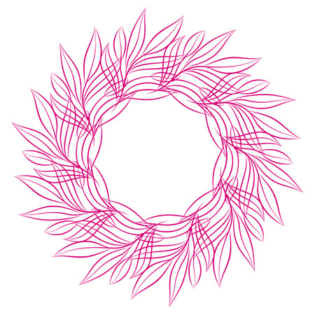 Round frame of stilized abstract leaves. Floral decorative design element for invitation, greeting cards and other items. Vector illustration isolated on white backgroundのイラスト素材