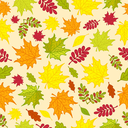 Seamless pattern of colorful autumn leaves for wrapping paper, wallpaper, pattern fills, web page background and more. Vector illustration. EPS10のイラスト素材