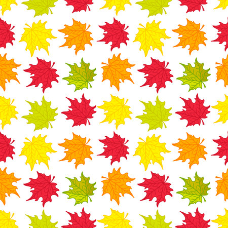 Seamless pattern of colorful autumn maple leaves for wrapping paper, wallpaper, pattern fills, web page background and more. Vector illustration. EPS10のイラスト素材