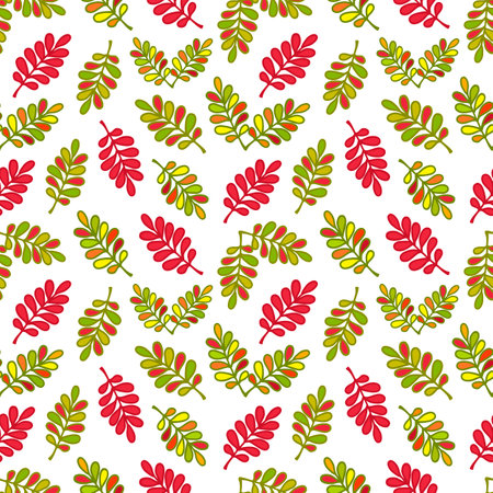 Seamless pattern with stylized abstract leaves of mountain ash or acacia for wrapping paper, wallpaper, textiles, web page background and more. Vector illustration. EPS10のイラスト素材