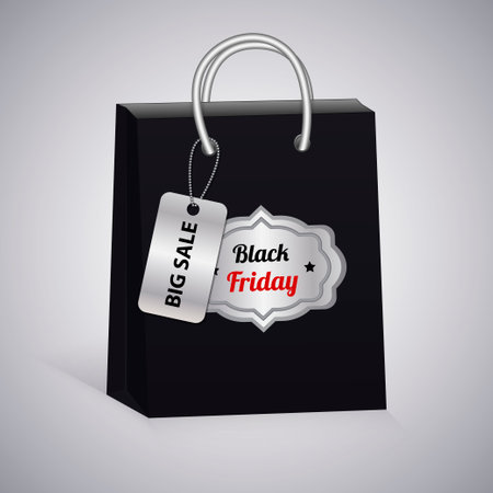 Shopping paper bag. Symbol of seasonal sale Black Friday. Vector illustrationのイラスト素材