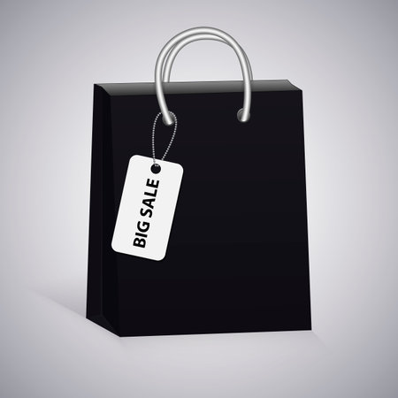 Shopping paper bag. Symbol of seasonal sale Black Friday. Vector illustrationのイラスト素材