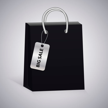 Shopping paper bag. Symbol of seasonal sale Black Friday. Vector illustrationのイラスト素材