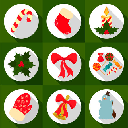 Set of icons for Christmas and New Year design. Flat icons with long shadow. Vector illustration for Christmas and New Year greeting cards.のイラスト素材