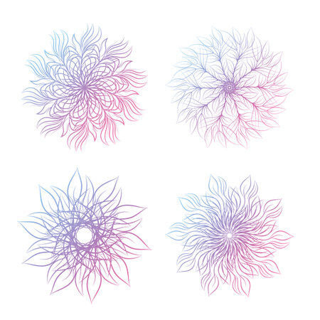 Set of mandalas. Round floral ornament isolated on white background. Decorative design element. Vector illustration for invitation, greeting cards, print on T-shirt and moreのイラスト素材