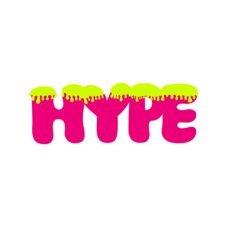 Hype. Pink and yellow neon inscription on white backgroundのイラスト素材
