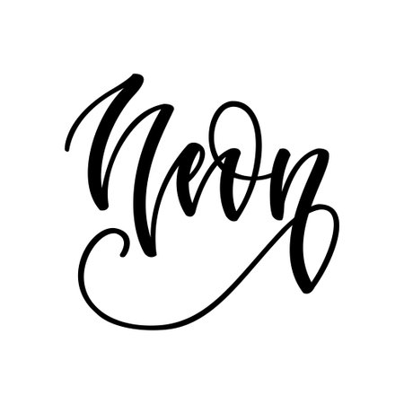 Neon. Black hand drawn lettering on white backgroundのイラスト素材