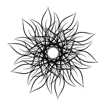 Mandala. Round floral ornamental design element isolated on white background. Black and white outline illustration for invitation, greeting cards, print on T-shirt and other items.の写真素材