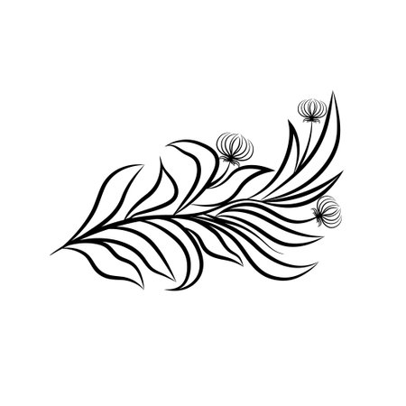 Vector isolated flover of three tiny simple flowers colorless black and white line doodleのイラスト素材