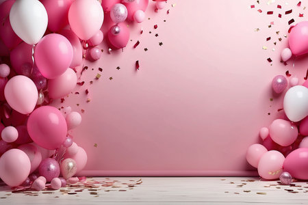 Abstract background with balloons and space for text. Perfect for greeting cards, web sites, social media and much more. Created using generative ai tools.の写真素材