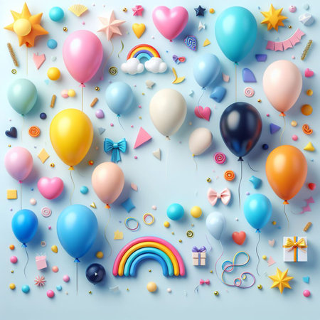 Abstract background with balloons and space for text. Perfect for greeting cards, web sites, social media and much more. Created using generative ai tools.の写真素材