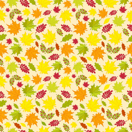 Seamless pattern of colorful autumn leaves for wrapping paper, wallpaper, pattern fills, web page background and more. illustration. .の写真素材