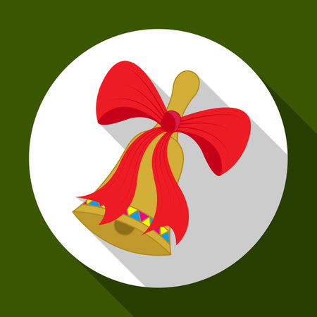 Christmas bell icon on green background with long shadow. illustration for Christmas and New Year greeting card. Flat design style. .の写真素材