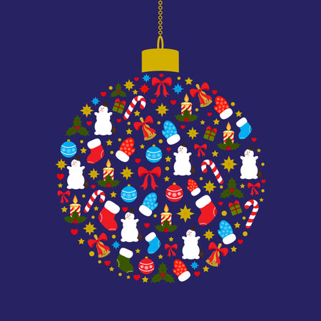 Christmas ball silhouette round shape on dark blue background. illustration for Christmas and New Year 2018. Greeting card. .の写真素材