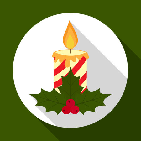 Christmas Candle icon on green background with long shadow. illustration for Christmas and New Year greeting card. Flat design style. .の写真素材