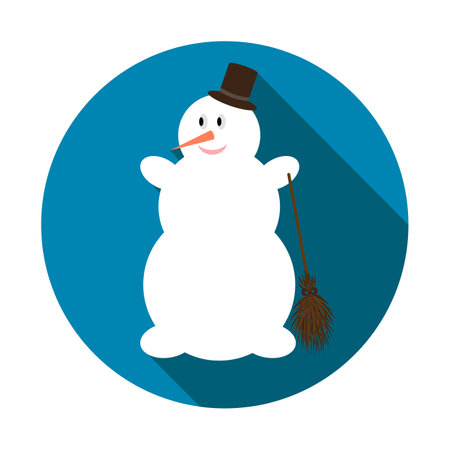 Cute Snowman on blue background with long shadow. illustration for Christmas and New Year card. Flat design. .の写真素材