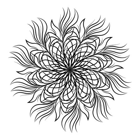 Mandala. Round floral ornament isolated on white background. Decorative design element. Black and white outline illustration for coloring book, print on T-shirt and other items.の写真素材