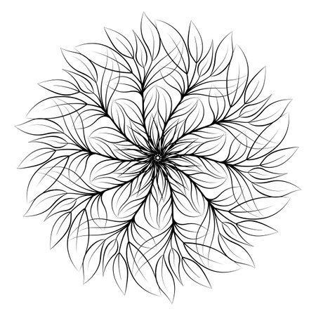 Mandala. Round floral ornament isolated on white background. Decorative design element. Black and white outline illustration for coloring book, print on T-shirt and other items.の写真素材