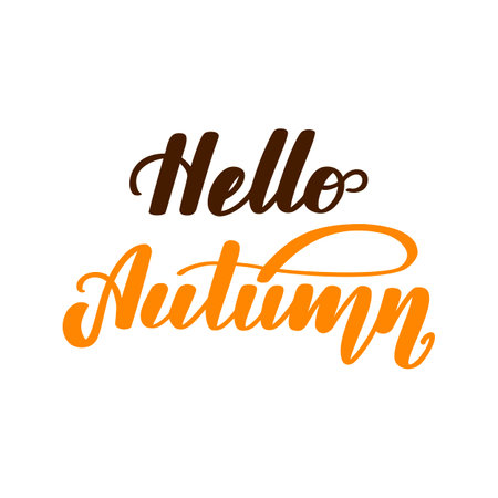 Hello autumn. Handwritten lettering isolated on white background. Vector illustration for posters, cards and much more.のイラスト素材