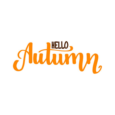 Hello autumn. Handwritten lettering isolated on white background. Vector illustration for posters, cards and much more.のイラスト素材