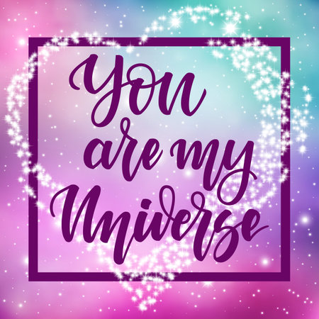 Hand written lettering I love you on spase background for posters, banners, flyers, stickers, cards for Valentine's Day and more. Vector illustration. EPS10.のイラスト素材