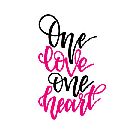 One love one heart. Inspirational romantic lettering isolated on white background. Vector illustration for Valentines day greeting cards, posters, print on T-shirts and much more.のイラスト素材