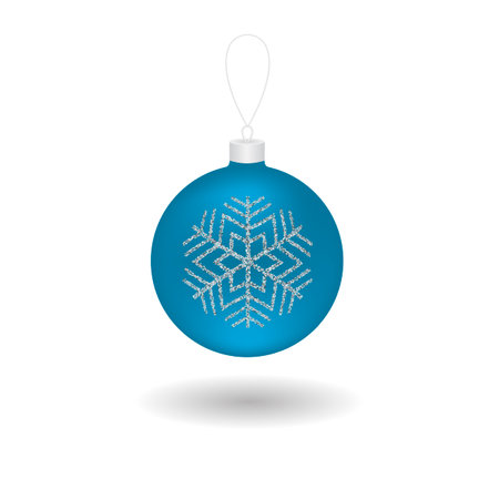 Blue realistic christmas ball with glitter pattern. illustration isolated on white background for design of greeting cards, banners, flyers and much more.の写真素材