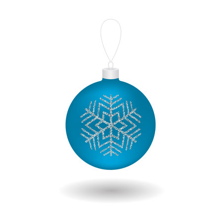 Blue realistic christmas ball with glitter pattern. Vector illustration isolated on white background for design of greeting cards, banners, flyers and much more.のイラスト素材