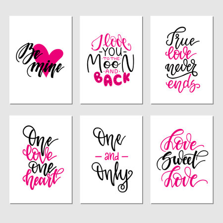 Set of inspirational romantic greeting card with hand lettering. Vector illustration for Valentines day greeting cards, posters, banners and much more.のイラスト素材