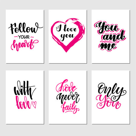 Set of inspirational romantic greeting card with hand lettering. Vector illustration for Valentines day greeting cards, posters, banners and much more.のイラスト素材