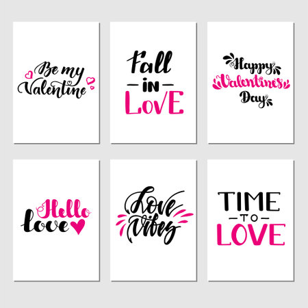 Set of inspirational romantic greeting card with hand lettering. Vector illustration for Valentines day greeting cards, posters, banners and much more.のイラスト素材