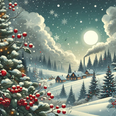 Winter Christmas landscape. Illustration for greeting cards, wallpapers, websites and much moreの写真素材