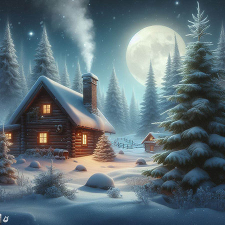 Winter Christmas landscape. Illustration for greeting cards, wallpapers, websites and much more. Created using generative ai toolsの写真素材
