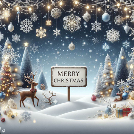 Winter Christmas landscape. Illustration for greeting cards, wallpapers, websites and much more. Created using generative ai tools.の写真素材