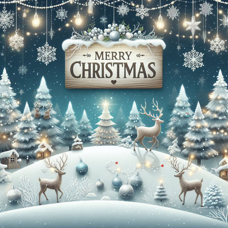 Winter Christmas landscape. Illustration for greeting cards, wallpapers, websites and much more. Created using generative ai tools.の写真素材