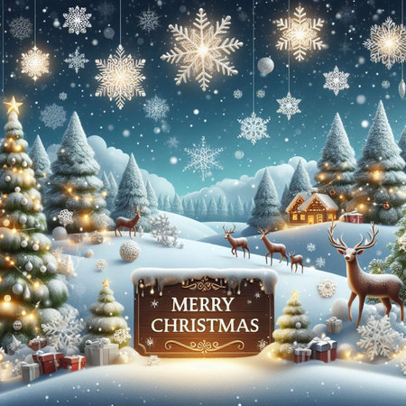 Winter Christmas landscape. Illustration for greeting cards, wallpapers, websites and much more. Created using generative ai tools.の写真素材