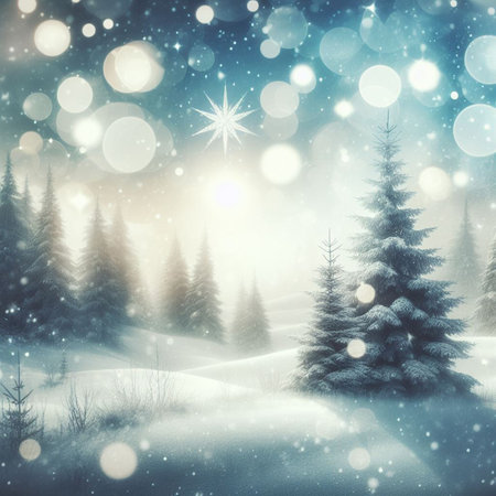 Winter Christmas landscape. Illustration for greeting cards, wallpapers, websites and much more. Created using generative ai tools.の写真素材