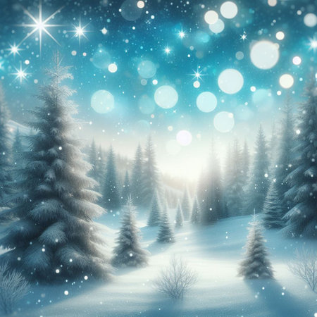 Winter Christmas landscape. Illustration for greeting cards, wallpapers, websites and much more. Created using generative ai tools.の写真素材